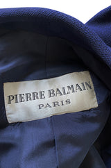 Spring 1960 Pierre Balmain Haute Couture Deep Blue Skirt Suit w Swing Back Button Detailing