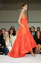 Resort 2008 Oscar de la Renta Look 56 Bright Coral Silk Full & Open Tiered Runway Dress