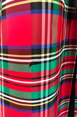 Early 1970s Geoffrey Beene Boutique Red Plaid Holiday Silk Taffeta Dress