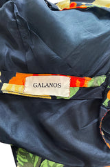 Brilliant 1957 James Galanos Large Floral Print Front Gathered Silk Evening Dress