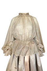 Fall 1977 Bill Blass Couture Gold Top, Tassle Vest & Ivory Silk Skirt Dress Set
