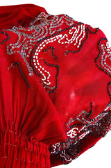 1920s House of Adair Densely Beaded Red Silk Cape