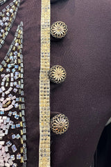 Museum Held 1970s Bill Gibb Deep Brown Liquid Jersey Dress w Metal Buttons & Extensive Beading