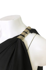 c.1981 Bill Tice Multiple Ways To Wear Black Jersey One Shoulder Dress