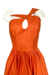 1980s Thierry Mugler One Shoulder Sculpted Orange Cotton Dress