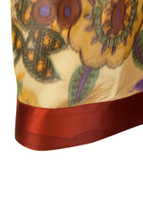 Fall 1977 Bill Blass Printed Silk Taffeta Skirt & Off Shoulder Purple Silk Top Dress Set