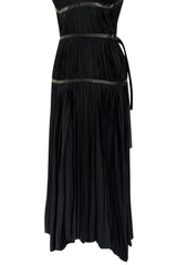 Iconic Fall 2002 Prada Runway & Museum Held Pleated Black Silk & Leather Strap Dress