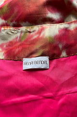 1980s Henri Bendel Washed Floral Silk Taffeta Ruffle Dres w Flower Accent at the Waist