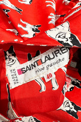 Iconic Spring 1987 Yves Saint Laurent Runway French Bulldog Printed Red Dress