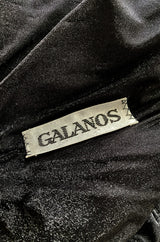 1970s James Galanos Couture Textured Puff Silk One Shoulder Dress w Transparent Lace Inset