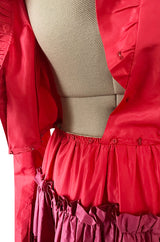 Fall 1973 Louis Mies Possible Yves Saint Laurent Haute Couture Pink & Red Tiered Silk Dress
