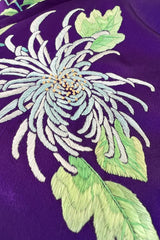 Outstanding 1920s Brilliant Floral Embroidered Rich Purple Silk Cape Cut Flapper Coat