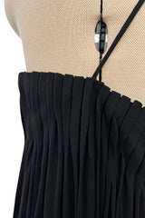 Fabulous Late 1970s James Galanos Intricate Flute Pleated Black Silk Jersey One Shoulder Dress