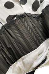 Early 1980s Possible Louis Feraud Graphic Sequin Bodice w Black & White Dotted Bubble Skirt Dress