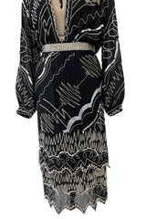 Sexy 1982 Fabrice Simon Black Densely Beaded Silk Chiffon Dress w Plunge Front