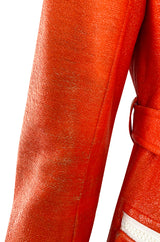 Iconic 1960s Andres Courreges Vivid Orange & White Vinyl Coat or Dress w Original Belt