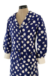 Spring 1977 Chanel Haute Couture Blue & White Silk Suit w Removable Collar