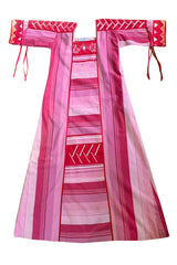 1960s Josefa Hand Made Mexico Pink Caftan Dress w Embroidery & Ribbon Details