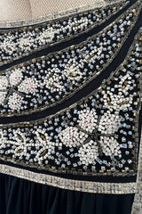 1970s Bill Gibb Museum Held Black Liquid Jersey Dress w MOP Buttons & Extensive Beading
