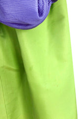 Spring 1978 Bill Blass Crisp Bright Green Silk Taffeta Skirt & Purple Silk Top Dress Set
