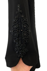 Gorgeous 1960s Alberto Fabiani Roma Black Dress w Elaborate Beaded Cord Detail
