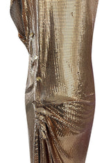 Fabulous Recent Paco Rabanne Oroton Gold Metal Mesh Dress w Snap Draping