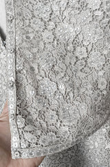 Fall 1975 Emanuel Ungaro Haute Couture Silver Grey Lace & Sequin Top & Skirt Evening Set