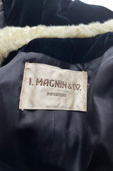 Exceptional 1920s I Magnin Inky Black Velvet Coat w Extravagant White Ermine Collar