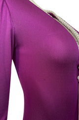 1972 Bob Mackie Ray Aghayan Purple Jersey Dress w Macrame