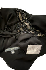 Fall 2005 Alexander McQueen Black Draped Silk Jersey Crepe Dress w Beaded Collar