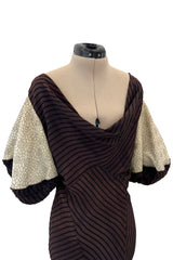 1930s Bias Cut Silk & Chenille Dress w Amazing Silk Metallic Lame Balloon Sleeves
