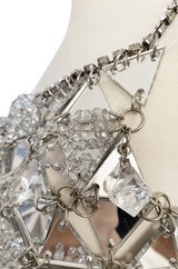 c.1967 Paco Rabanne Couture Mirrored Triangle, Metal, Rhinestone & Beaded Mini Dress w Matching Bag
