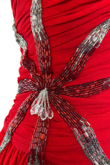 Prettiest 1970s Ruben Panis Side Beaded Red Jersey Dress w Convertible Straps