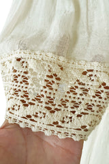 Romantic 1970s Victor Costa Mexican Wedding Dress Feel Ivory Cotton Gauze & Lace Dress