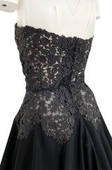 Rare c.1947 Nina Ricci Early Haute Couture Strapless Black Lace & Silk Taffeta Dress