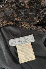 1980s Vicky Tiel Couture Fitted Metallic Net Dress w Extensive Black Sequin Detailing