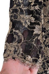 Exceptional Fall 1986 Chanel by Karl Lagerfeld Runway Metallic Gold Thread on Black Silk Net Dress