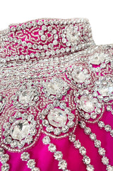 1980s Elaborate Crystal Covered Vibrant Pink Chiffon Caftan Dress