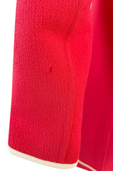 1980s Valentino Textured Wool Long Cut Jacket & Skirt Set in a Vivid Coral w Cream Trim