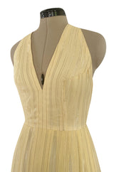 Spring 1976 Christian Dior by Marc Bohan Couture Metallic Gold Striped Silk Chiffon Dress & Jacket