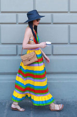 Spring 1972 Oscar de la Renta Rainbow Striped Backless Halter Dress