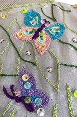 Late 1960s Malcolm Starr Butterfly Embroidered Collar Pale Pink Silk Shift Dress & Jacket Set