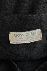 Incredible 1960s Ossie Clark Black Moss Crepe Dress w Capped Shoulders
