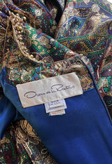 Fall 1990 Oscar de la Renta Metallic Gold Silk Lame Dress w Brass Bell Trim