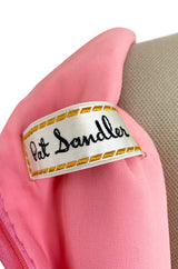 1960s Pat Sandler Pink Silk Chiffon Dress w Rhinestone & Gold Metal Cord Bodice Detailing