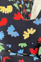 1970s Ossie Clark Celia Birtwell for Quorum Fan Print Front Plunge Dress
