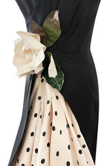Well Documented Spring 1988 Valentino Haute Couture Silk Dress w Sweeping Dotted Train & Flower