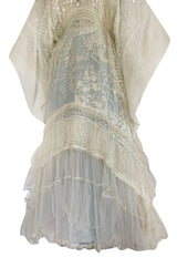 Important 1972 Zandra Rhodes Hand Painted 'Butterfly' Kimono Sleeve Dress w Lily Print & Original Petticoat