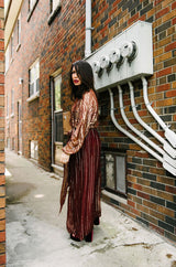 1978 Bill Blass Burgundy & Gold Lurex Striped Silk Chiffon Dress