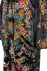 Extraordinary 1920s Colourful Densely Embroidered Black Silk Asian Evening Coat